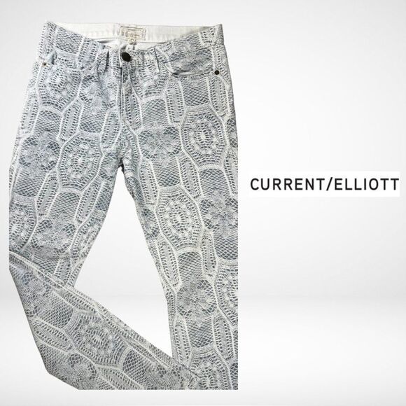 Current/Elliott The Ankle Skinny Crochet Denim Jeans in Animal Print Grey| EUC - Picture 3 of 6